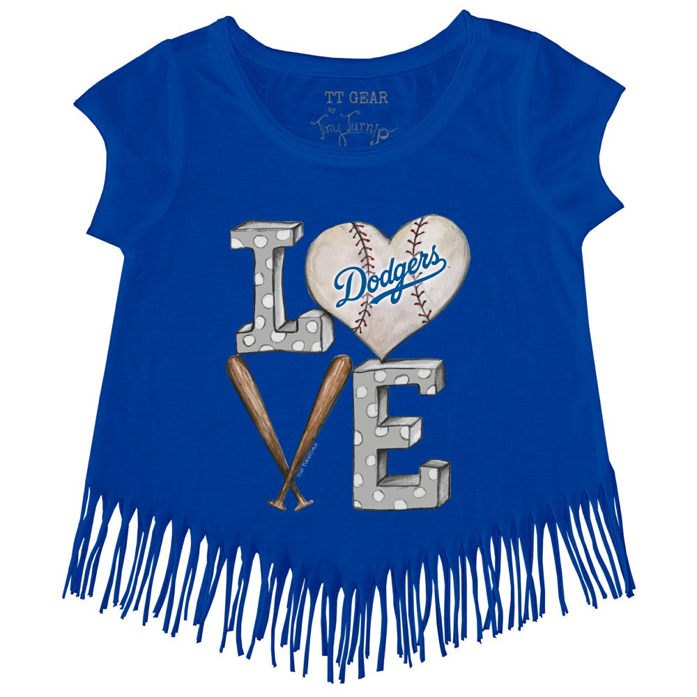 Royal Los Angeles Dodgers Tiny Turnip Girls Youth Baseball Love Fringe T-Shirt