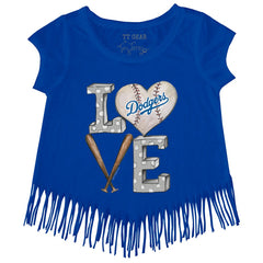 Royal Los Angeles Dodgers Tiny Turnip Girls Youth Baseball Love Fringe T-Shirt