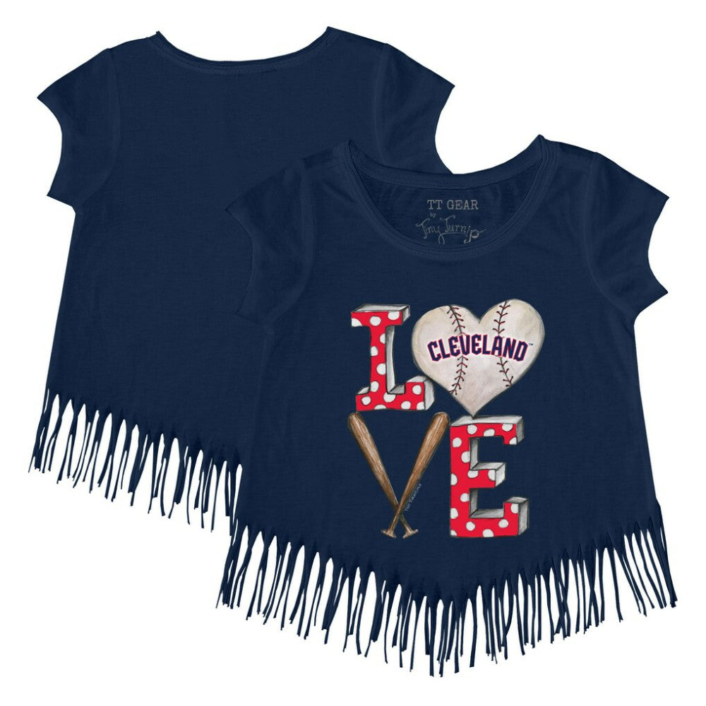 Navy Cleveland Guardians Tiny Turnip Girls Youth Baseball Love Fringe T-Shirt