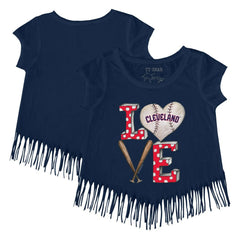 Navy Cleveland Guardians Tiny Turnip Girls Youth Baseball Love Fringe T-Shirt