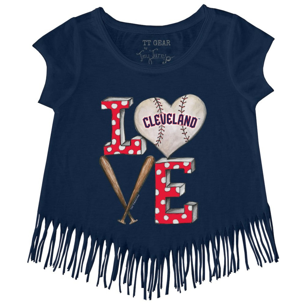 Navy Cleveland Guardians Tiny Turnip Girls Youth Baseball Love Fringe T-Shirt