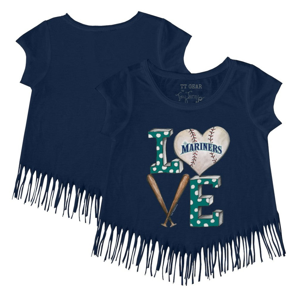 Navy Seattle Mariners Tiny Turnip Girls Youth Baseball Love Fringe T-Shirt