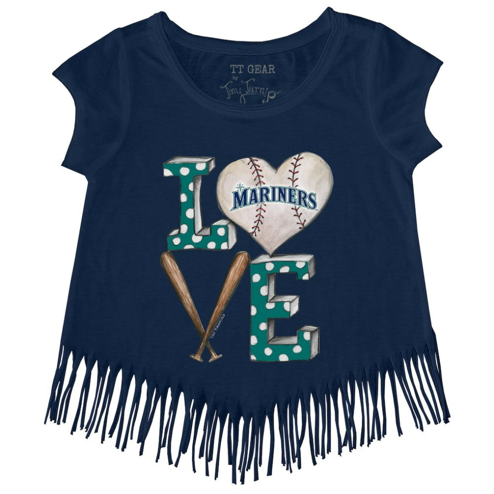 Navy Seattle Mariners Tiny Turnip Girls Youth Baseball Love Fringe T-Shirt
