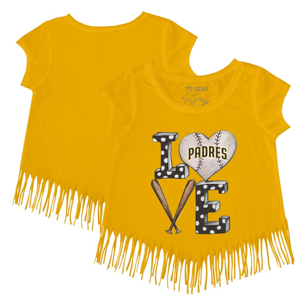 Gold San Diego Padres Tiny Turnip Girls Youth Baseball Love Fringe T-Shirt