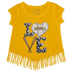 Gold San Diego Padres Tiny Turnip Girls Youth Baseball Love Fringe T-Shirt
