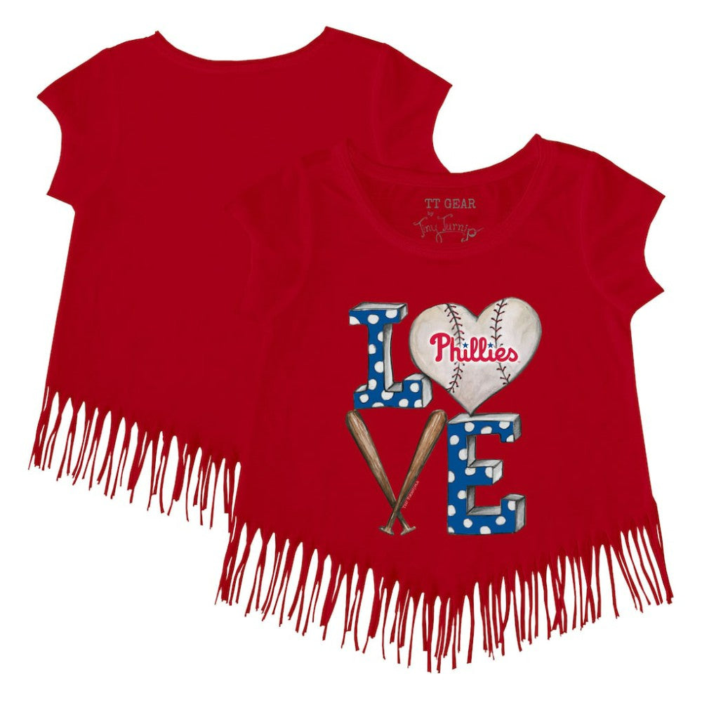 Red Philadelphia Phillies Tiny Turnip Girls Youth Baseball Love Fringe T-Shirt