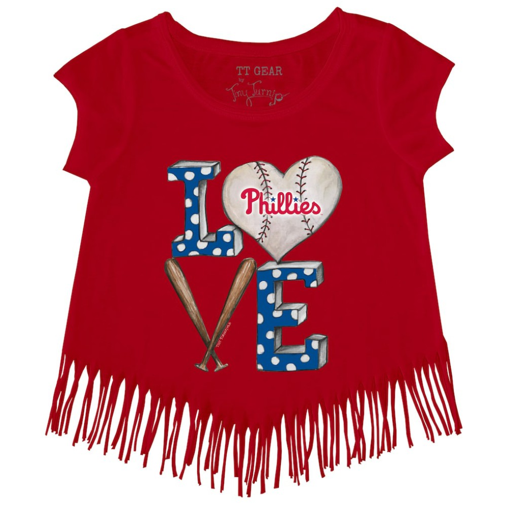 Red Philadelphia Phillies Tiny Turnip Girls Youth Baseball Love Fringe T-Shirt