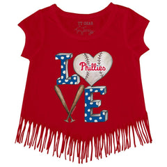 Red Philadelphia Phillies Tiny Turnip Girls Youth Baseball Love Fringe T-Shirt