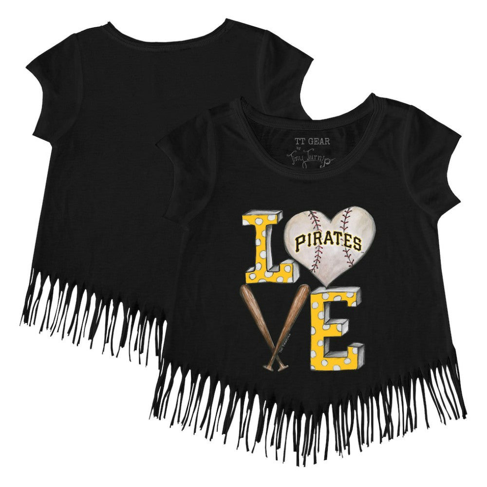 Black Pittsburgh Pirates Tiny Turnip Girls Youth Baseball Love Fringe T-Shirt