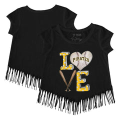 Black Pittsburgh Pirates Tiny Turnip Girls Youth Baseball Love Fringe T-Shirt