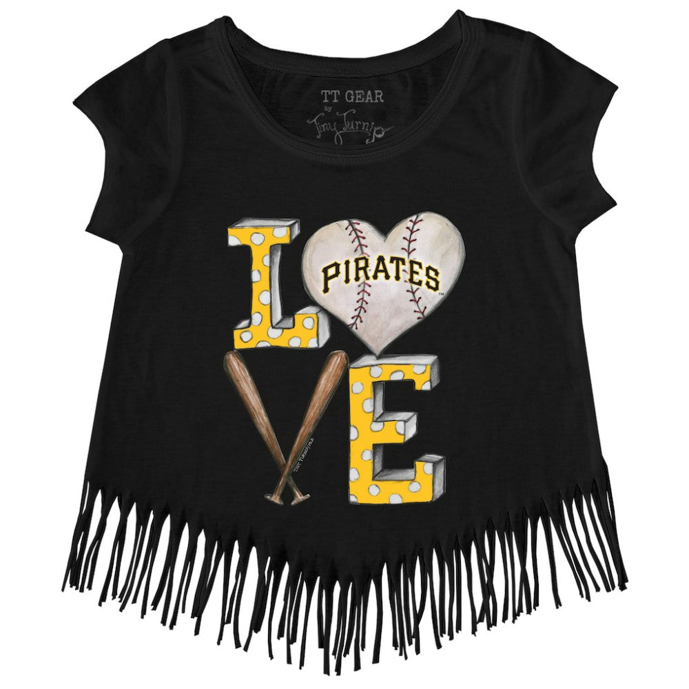 Black Pittsburgh Pirates Tiny Turnip Girls Youth Baseball Love Fringe T-Shirt