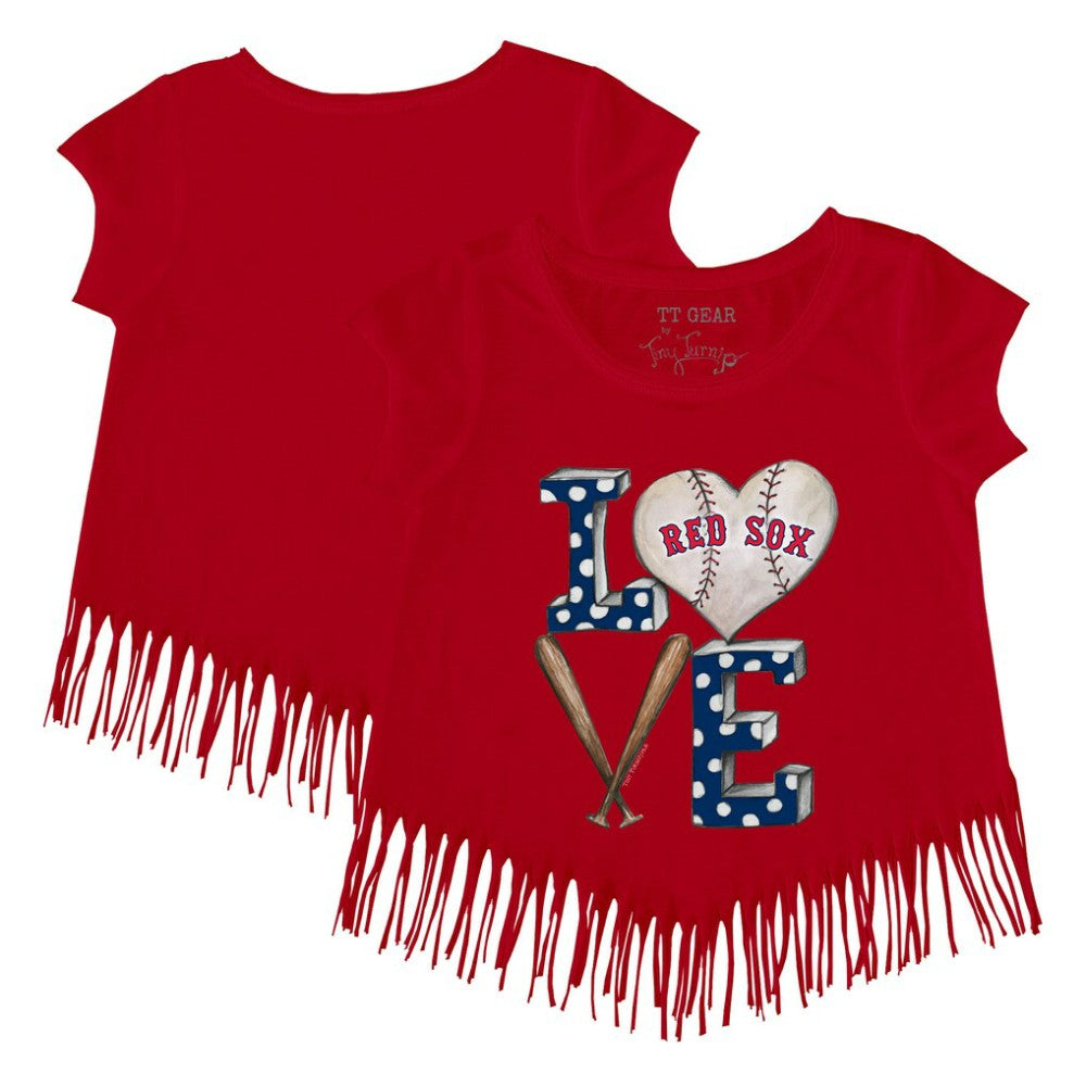 Red Boston Red Sox Tiny Turnip Girls Youth Baseball Love Fringe T-Shirt