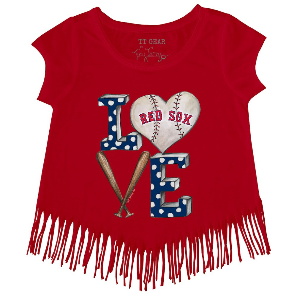 Red Boston Red Sox Tiny Turnip Girls Youth Baseball Love Fringe T-Shirt