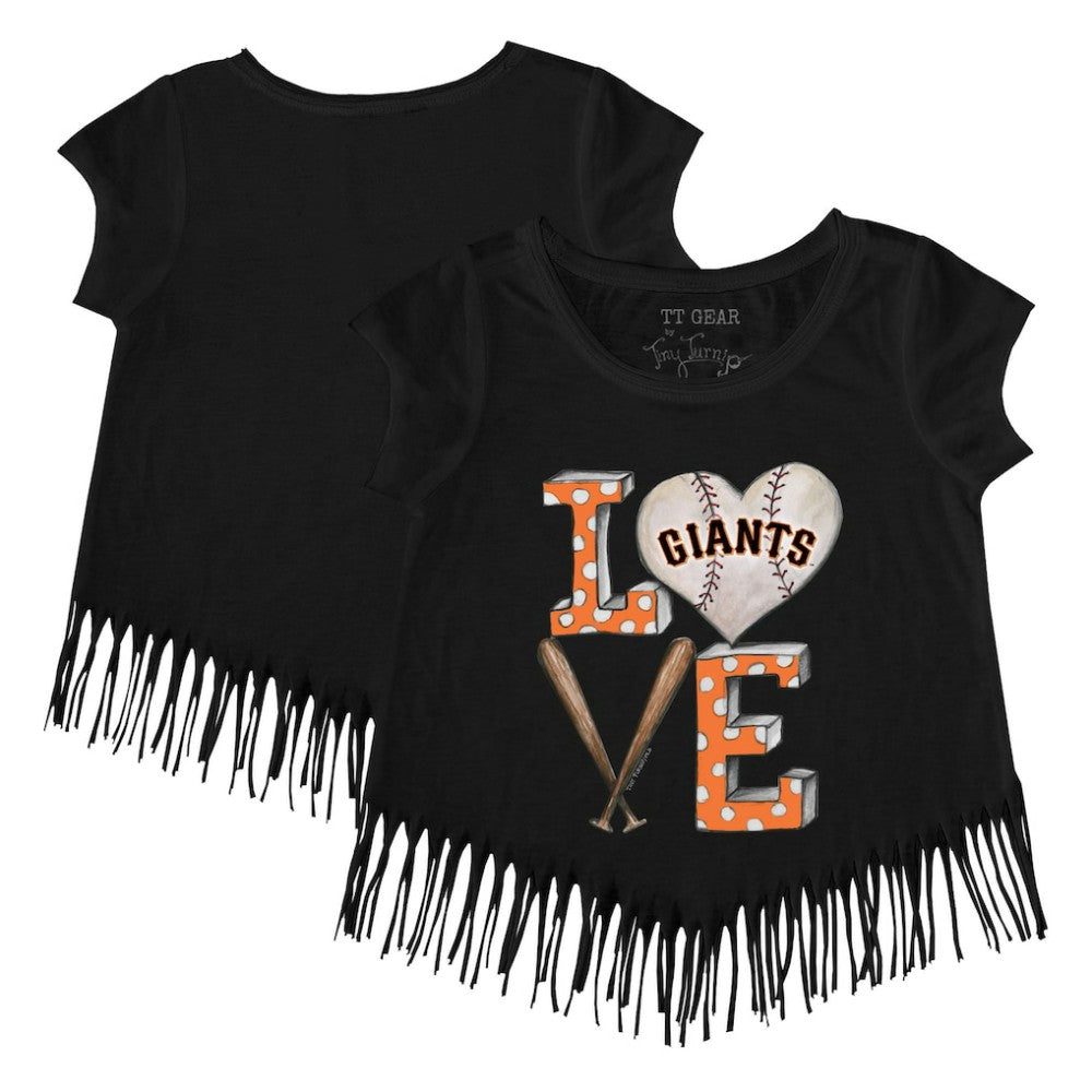 Black San Francisco Giants Tiny Turnip Girls Youth Baseball Love Fringe T-Shirt