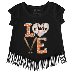 Black San Francisco Giants Tiny Turnip Girls Youth Baseball Love Fringe T-Shirt