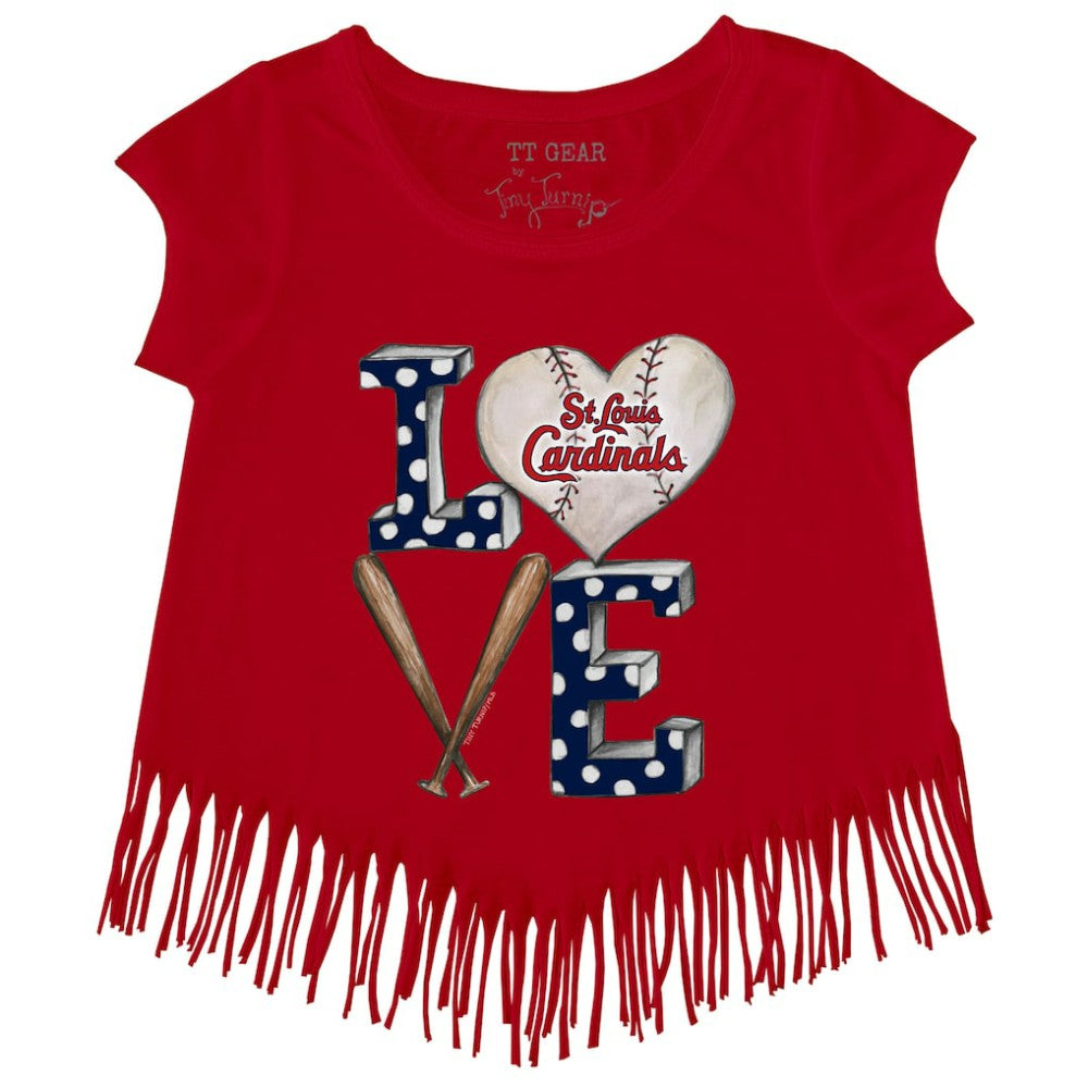 Red St. Louis Cardinals Tiny Turnip Girls Youth Baseball Love Fringe T-Shirt