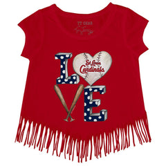 Red St. Louis Cardinals Tiny Turnip Girls Youth Baseball Love Fringe T-Shirt