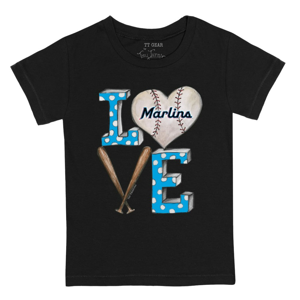 Black Miami Marlins Tiny Turnip Youth Baseball Love T-Shirt