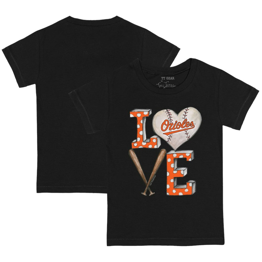 Black Baltimore Orioles Tiny Turnip Youth Baseball Love T-Shirt