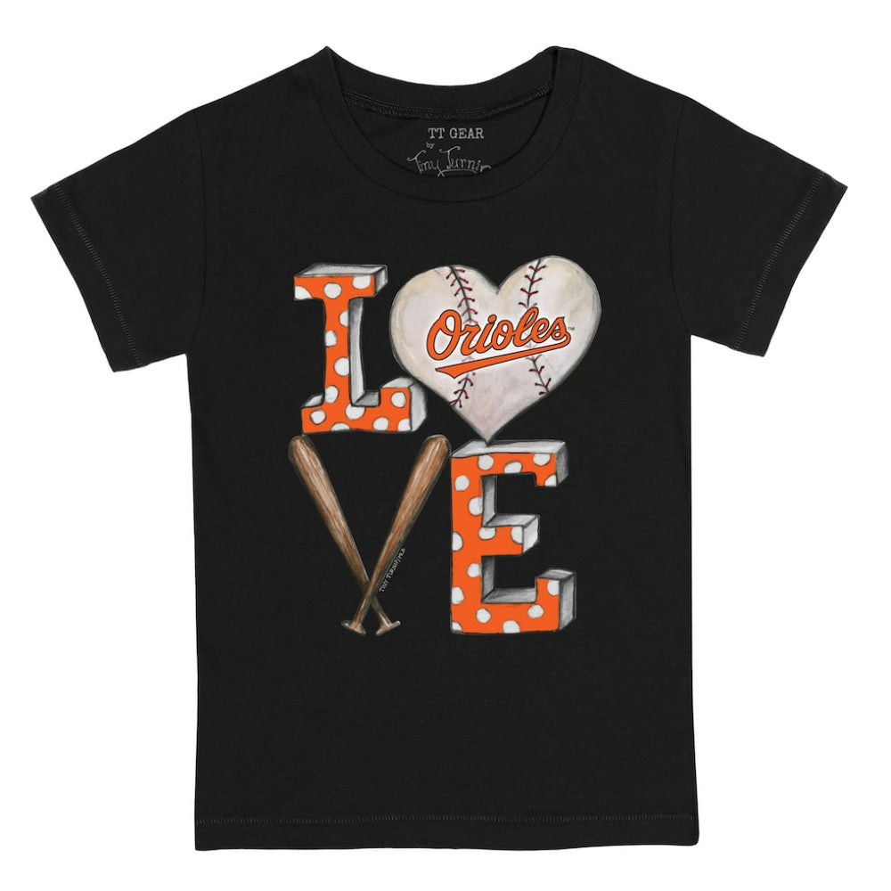 Black Baltimore Orioles Tiny Turnip Youth Baseball Love T-Shirt