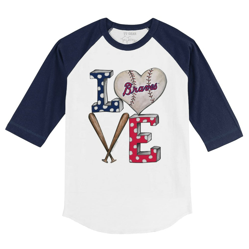 White/Navy Atlanta Braves Tiny Turnip Youth Baseball Love 3/4-Sleeve Raglan T-Shirt