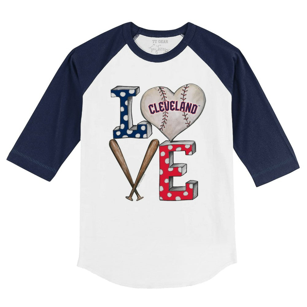 White/Navy Cleveland Guardians Tiny Turnip Youth Baseball Love 3/4-Sleeve Raglan T-Shirt
