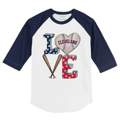 White/Navy Cleveland Guardians Tiny Turnip Youth Baseball Love 3/4-Sleeve Raglan T-Shirt