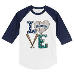 White/Navy Seattle Mariners Tiny Turnip Youth Baseball Love 3/4-Sleeve Raglan T-Shirt