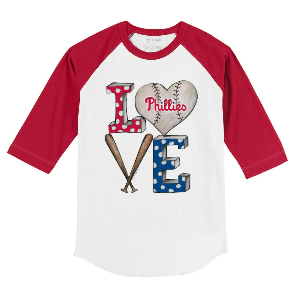 White/Red Philadelphia Phillies Tiny Turnip Youth Baseball Love 3/4-Sleeve Raglan T-Shirt