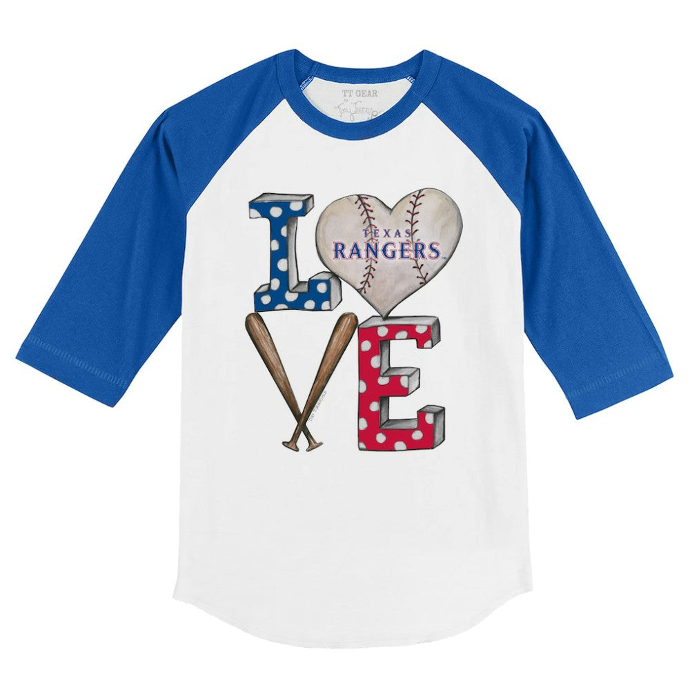 White/Royal Texas Rangers Tiny Turnip Youth Baseball Love 3/4-Sleeve Raglan T-Shirt