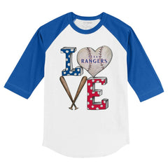 White/Royal Texas Rangers Tiny Turnip Youth Baseball Love 3/4-Sleeve Raglan T-Shirt