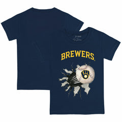 Navy Milwaukee Brewers Tiny Turnip Youth Baseball Tear T-Shirt