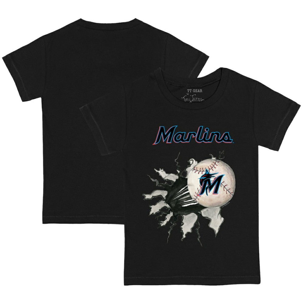 Black Miami Marlins Tiny Turnip Youth Baseball Tear T-Shirt