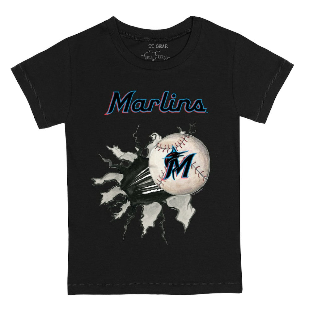 Black Miami Marlins Tiny Turnip Youth Baseball Tear T-Shirt