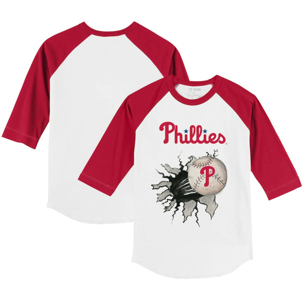 White/Red Philadelphia Phillies Tiny Turnip Youth Baseball Tear 3/4-Sleeve Raglan T-Shirt