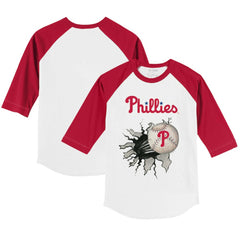 White/Red Philadelphia Phillies Tiny Turnip Youth Baseball Tear 3/4-Sleeve Raglan T-Shirt