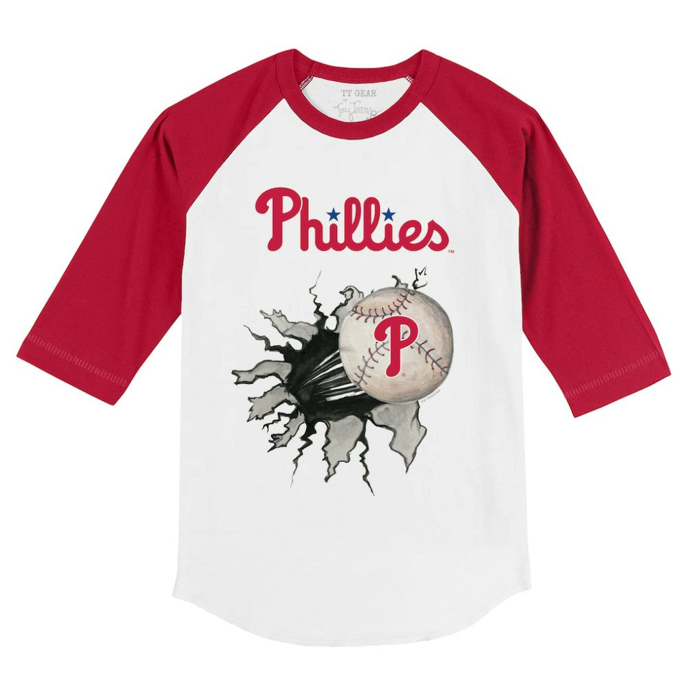 White/Red Philadelphia Phillies Tiny Turnip Youth Baseball Tear 3/4-Sleeve Raglan T-Shirt
