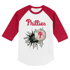 White/Red Philadelphia Phillies Tiny Turnip Youth Baseball Tear 3/4-Sleeve Raglan T-Shirt