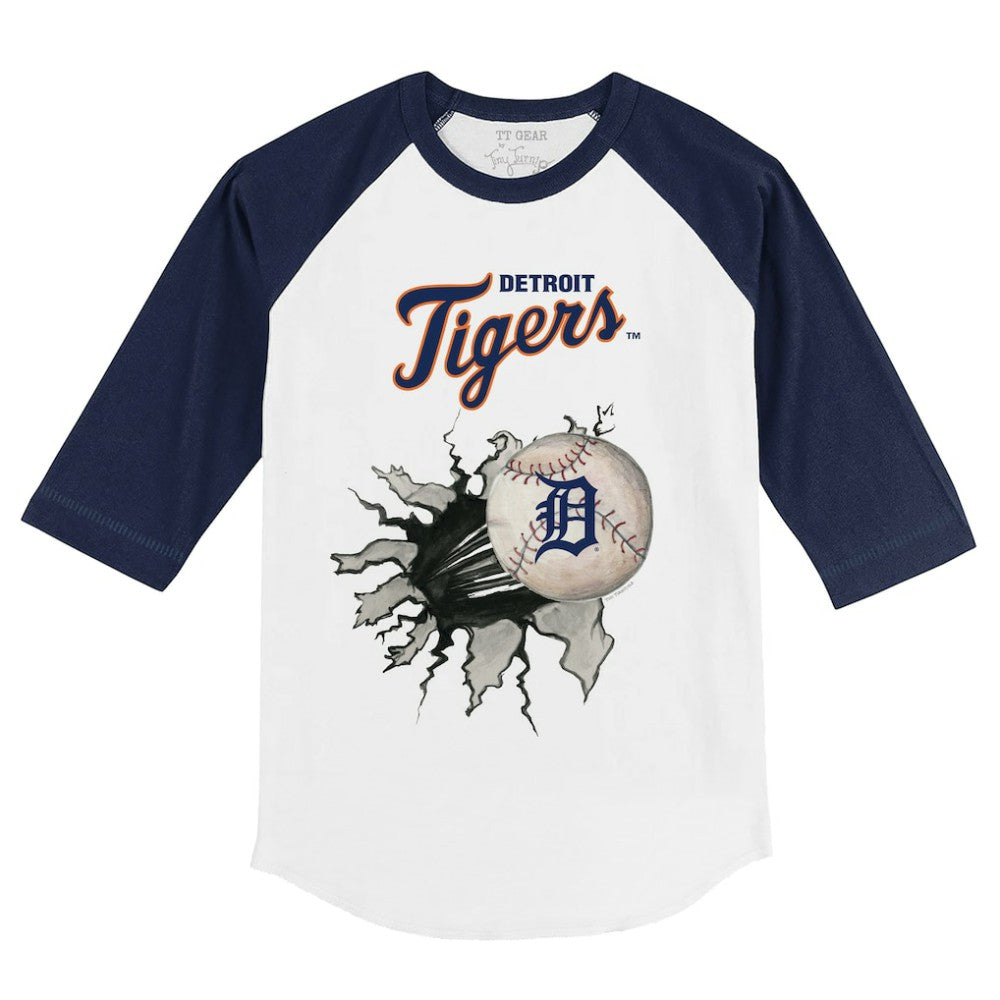 White/Navy Detroit Tigers Tiny Turnip Youth Baseball Tear 3/4-Sleeve Raglan T-Shirt
