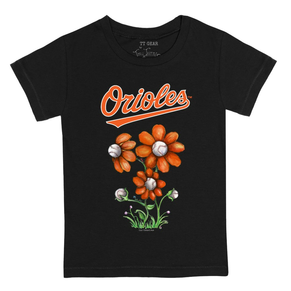 Black Baltimore Orioles Tiny Turnip Youth Blooming Baseballs T-Shirt