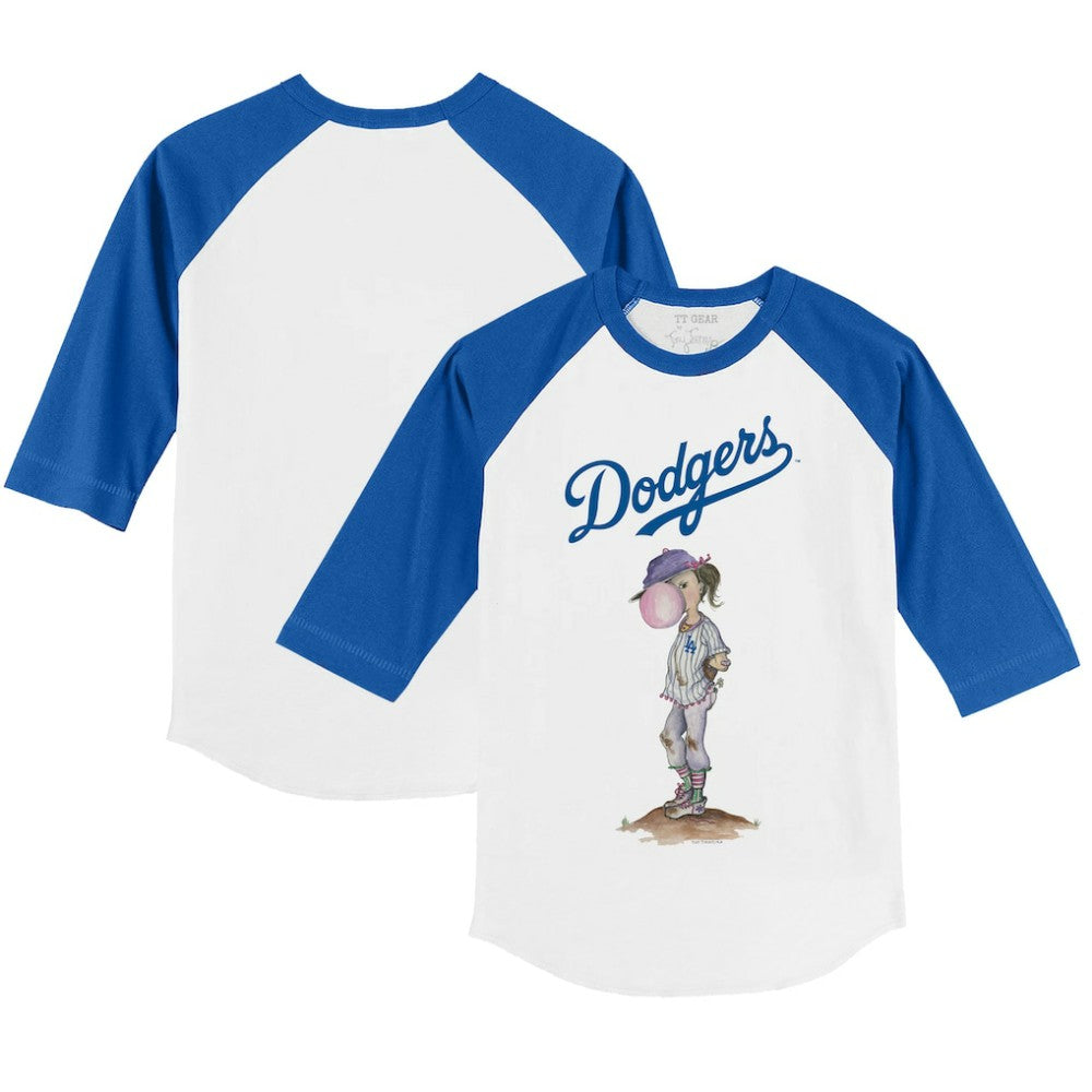 White/Royal Los Angeles Dodgers Tiny Turnip Youth Bubbles 3/4-Sleeve Raglan T-Shirt