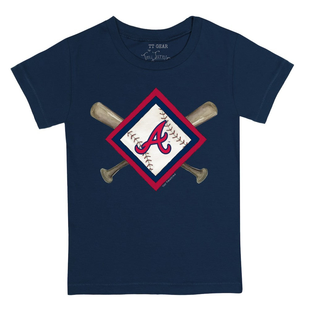 Navy Atlanta Braves Tiny Turnip Youth Diamond Cross Bats T-Shirt