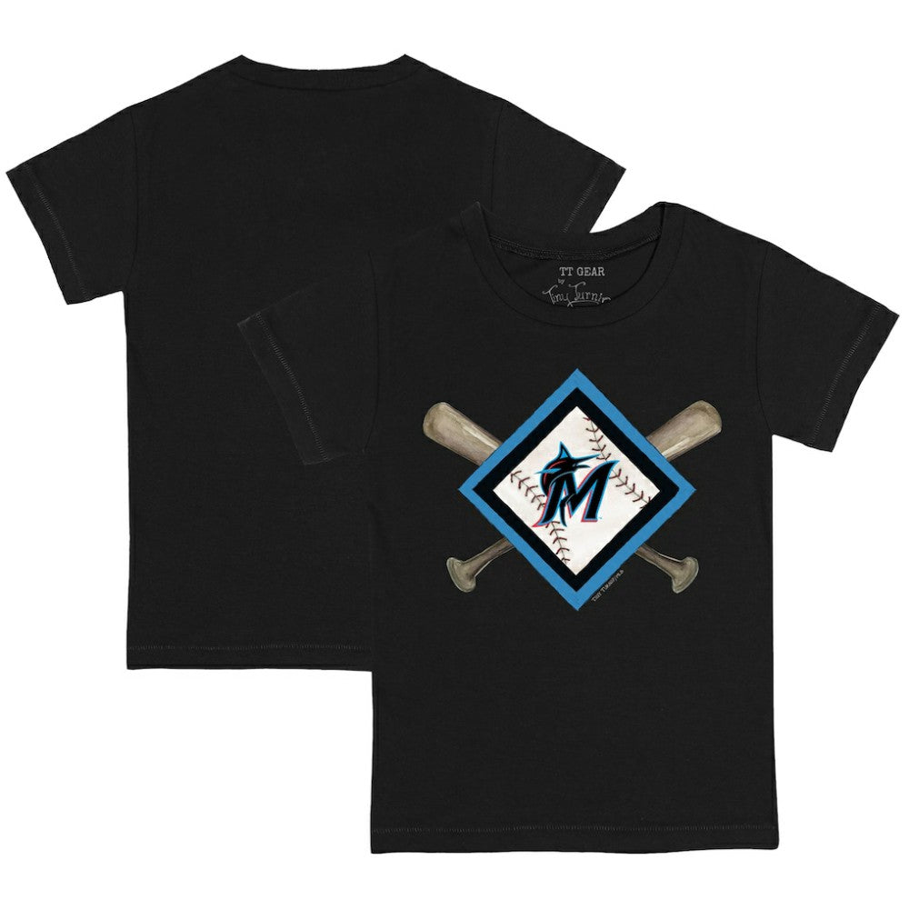 Black Miami Marlins Tiny Turnip Youth Diamond Cross Bats T-Shirt