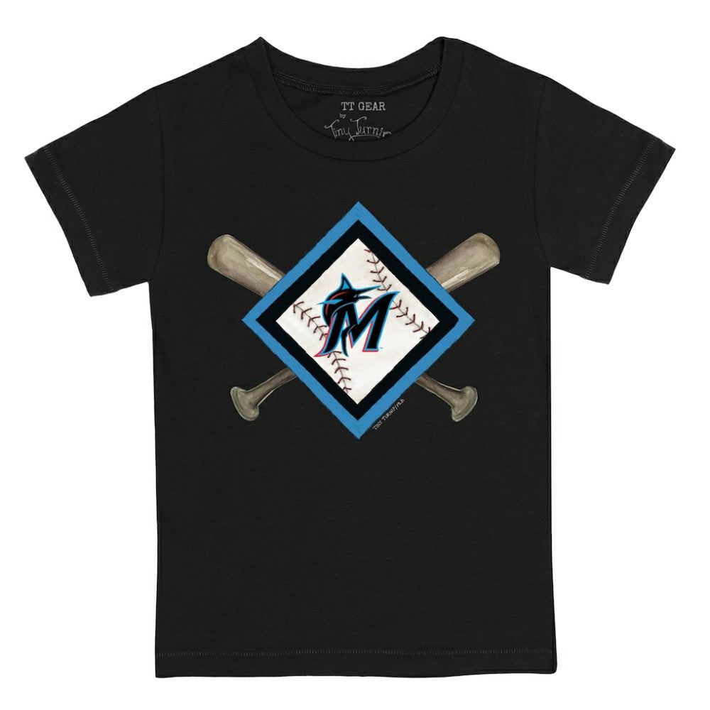 Black Miami Marlins Tiny Turnip Youth Diamond Cross Bats T-Shirt