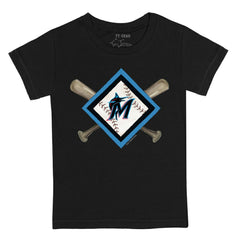 Black Miami Marlins Tiny Turnip Youth Diamond Cross Bats T-Shirt