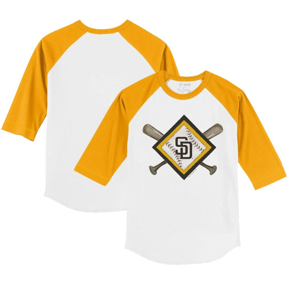 White/Gold San Diego Padres Tiny Turnip Youth Diamond Cross Bats 3/4-Sleeve Raglan T-Shirt