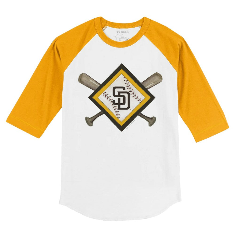 White/Gold San Diego Padres Tiny Turnip Youth Diamond Cross Bats 3/4-Sleeve Raglan T-Shirt