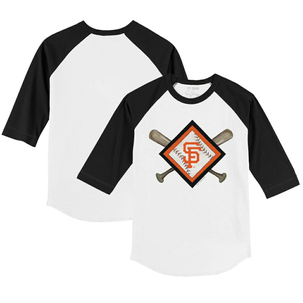 White/Black San Francisco Giants Tiny Turnip Youth Diamond Cross Bats 3/4-Sleeve Raglan T-Shirt