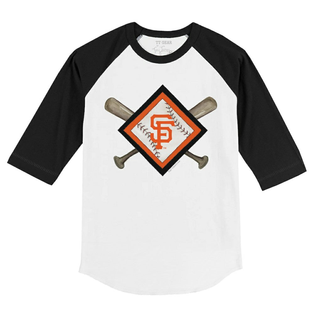 White/Black San Francisco Giants Tiny Turnip Youth Diamond Cross Bats 3/4-Sleeve Raglan T-Shirt