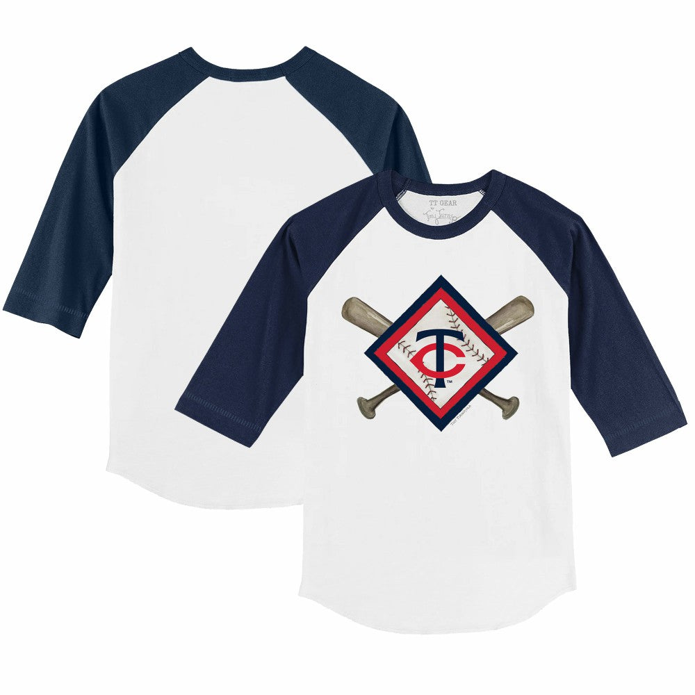 White/Navy Minnesota Twins Tiny Turnip Youth Diamond Cross Bats 3/4-Sleeve Raglan T-Shirt